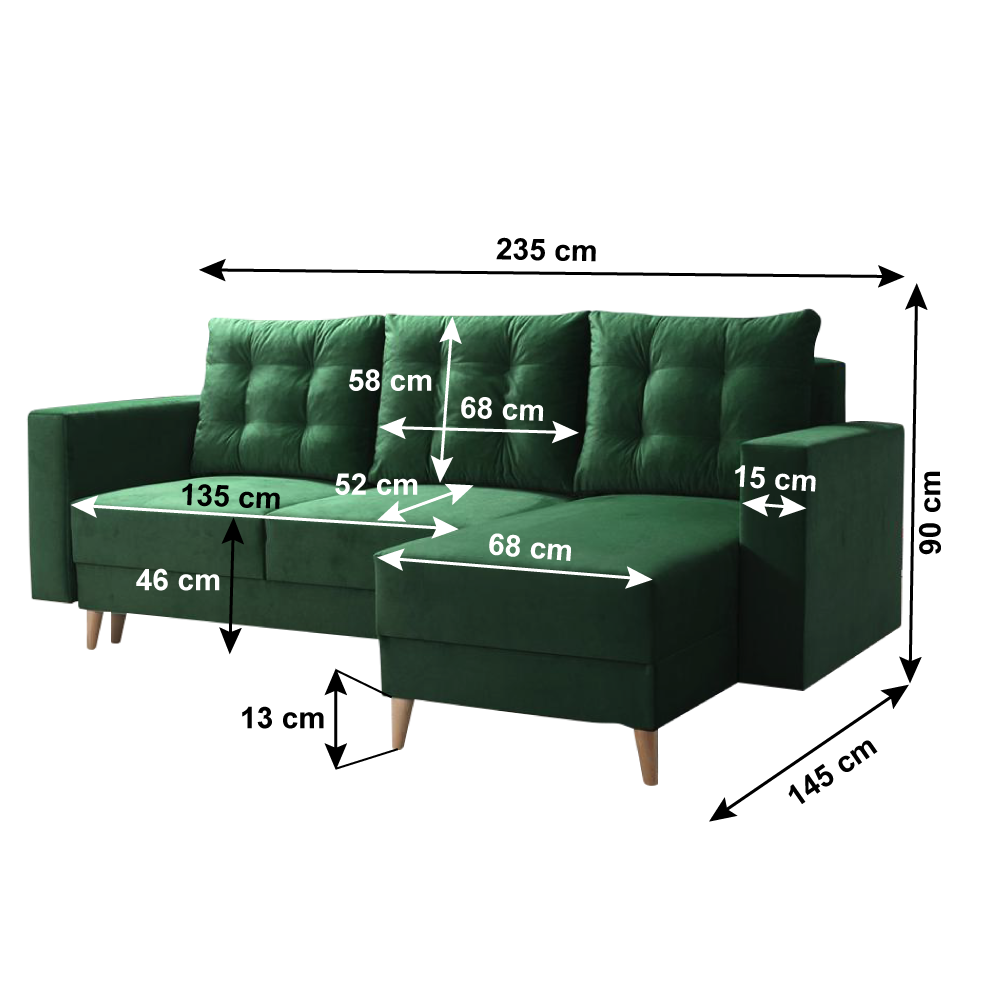 Canapea extensibilă ELCHE, verde, pe dreapta, 235x145x90 cm Kondela