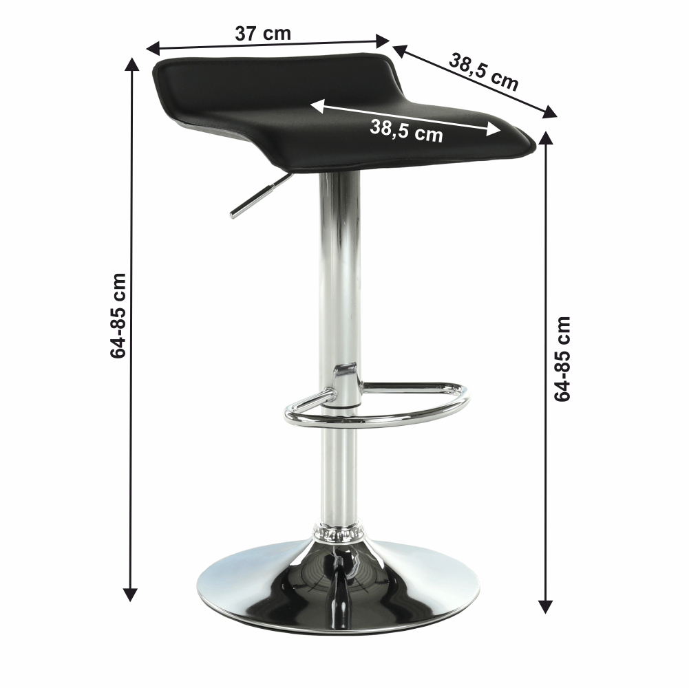 Scaun de bar THASSOS, piele eco neagră/crom, piele eco/crom, 37x38.5x64 cm Kondela
