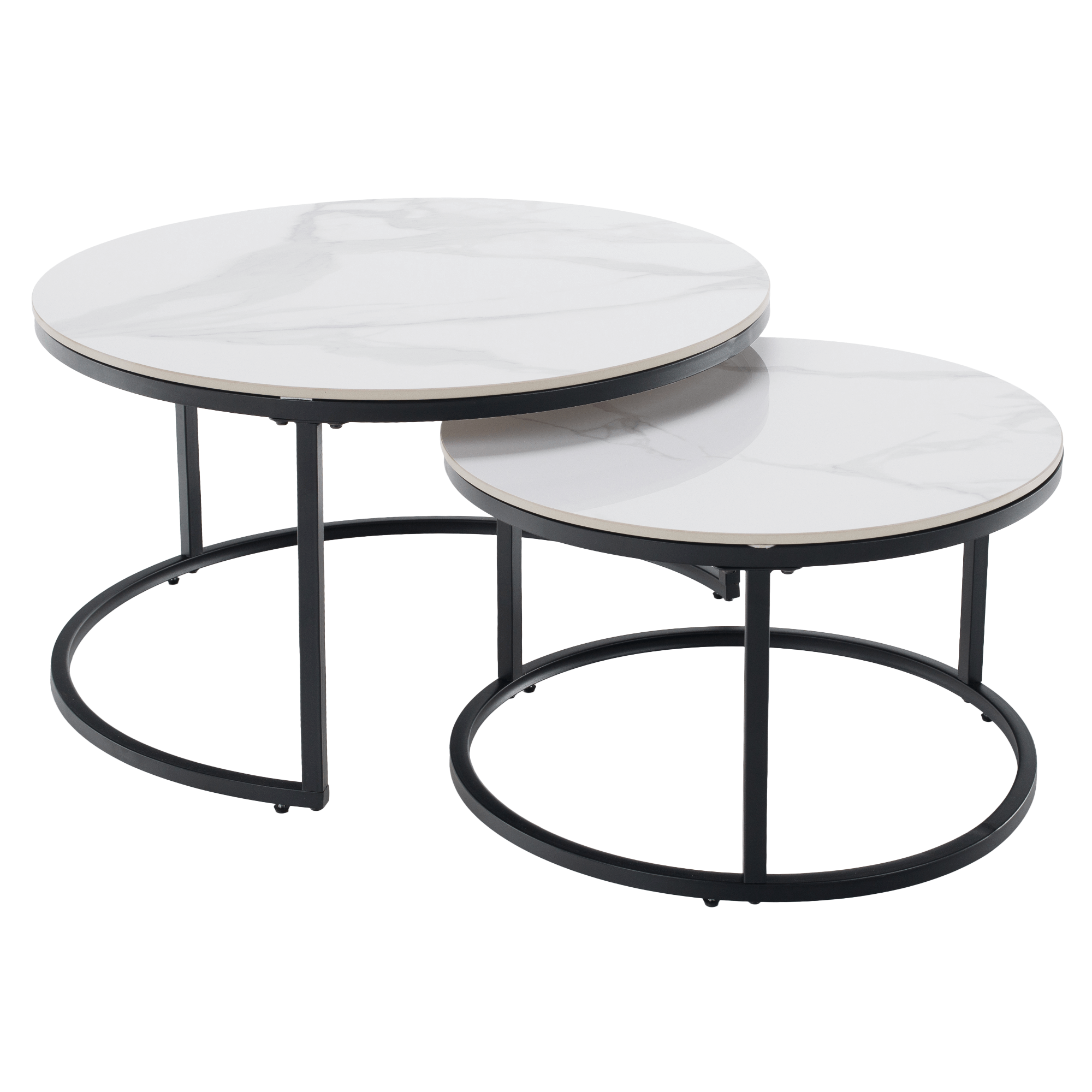 Măsuțe de cafea TOURNUS, set de 2, marmură albă/negru Kondela