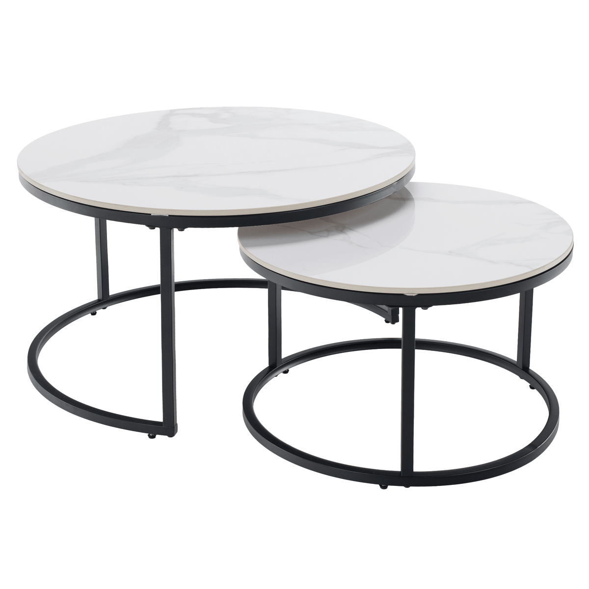 Măsuțe de cafea TOURNUS, set de 2, marmură albă/negru Kondela
