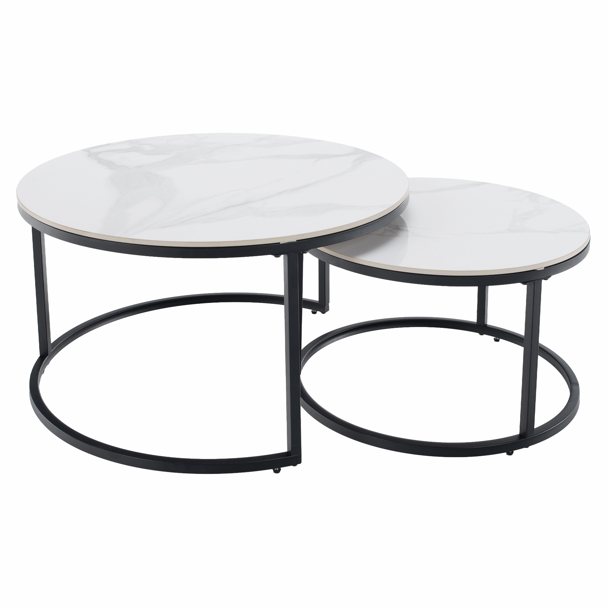 Măsuțe de cafea TOURNUS, set de 2, marmură albă/negru Kondela