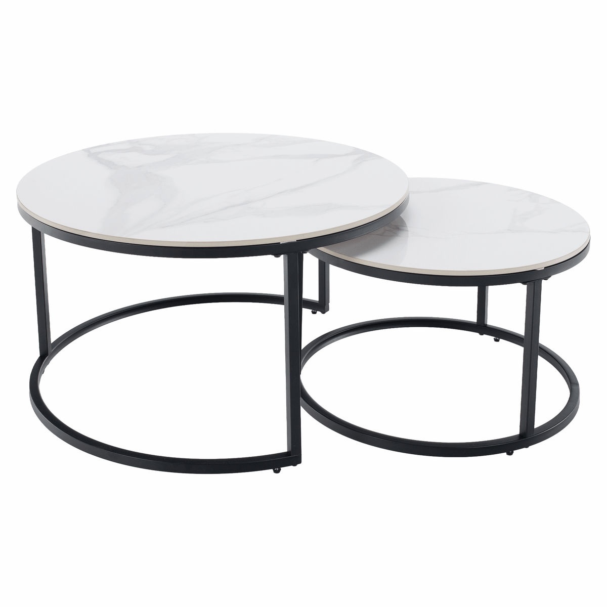 Măsuțe de cafea TOURNUS, set de 2, marmură albă/negru Kondela
