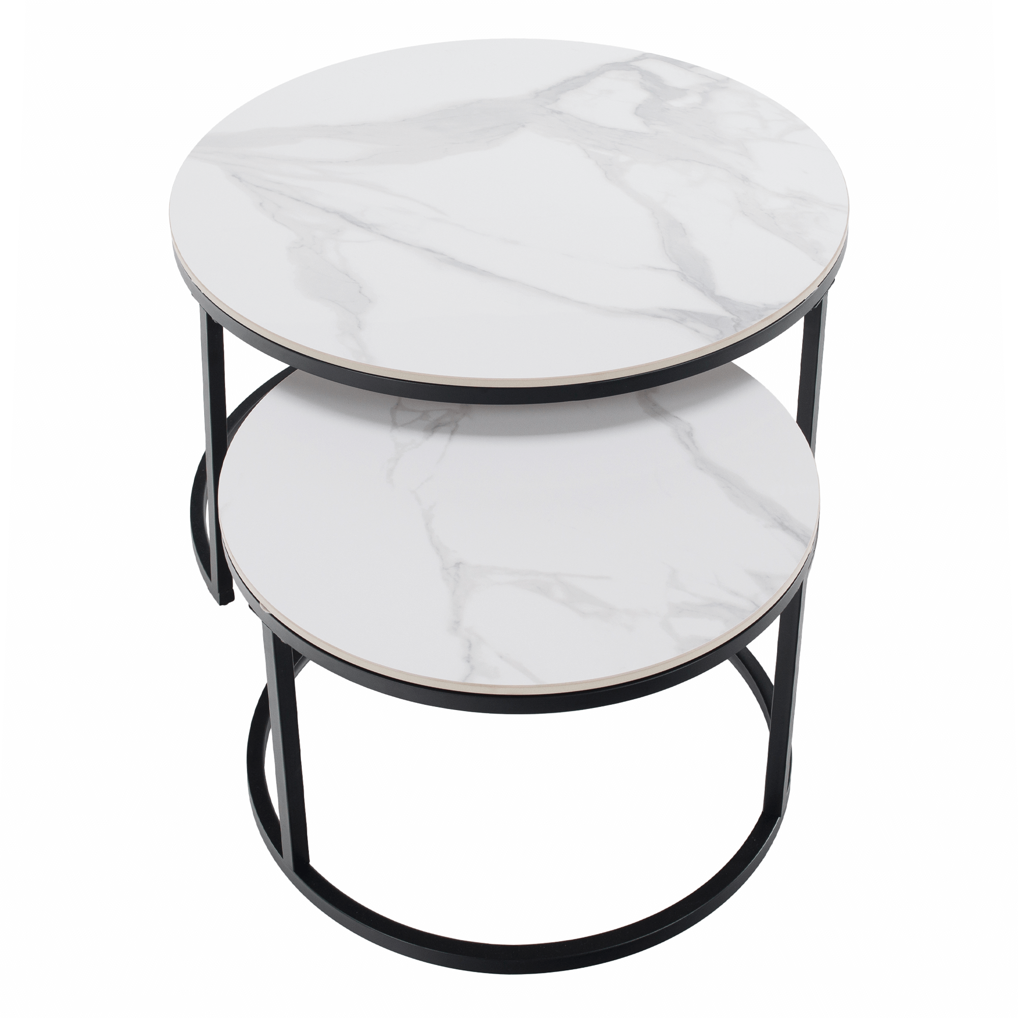 Măsuțe de cafea TOURNUS, set de 2, marmură albă/negru Kondela