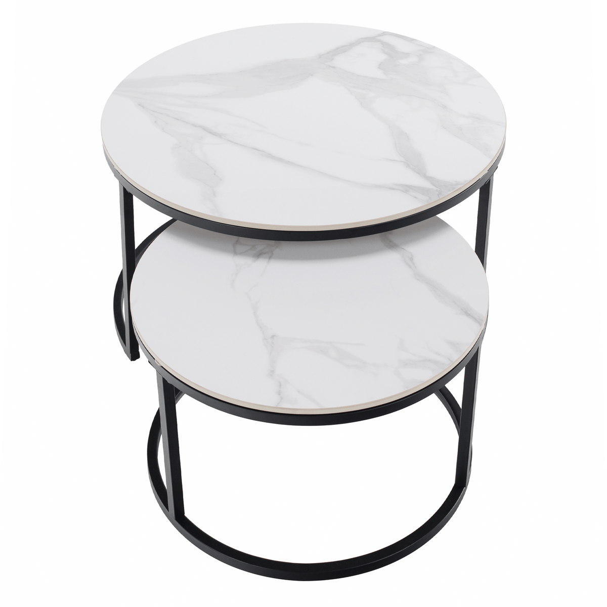 Măsuțe de cafea TOURNUS, set de 2, marmură albă/negru Kondela