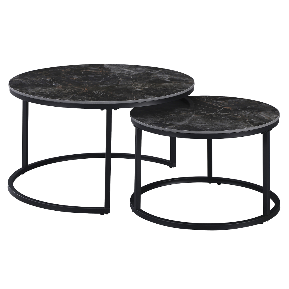 Măsuțe de cafea TOURNUS, set de 2, marmură negru/oțel negru Kondela