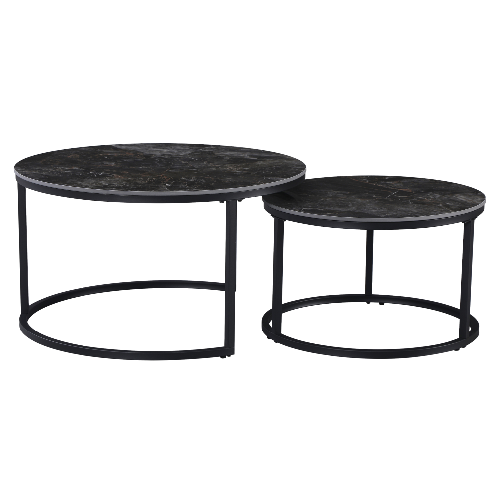 Măsuțe de cafea TOURNUS, set de 2, marmură negru/oțel negru Kondela
