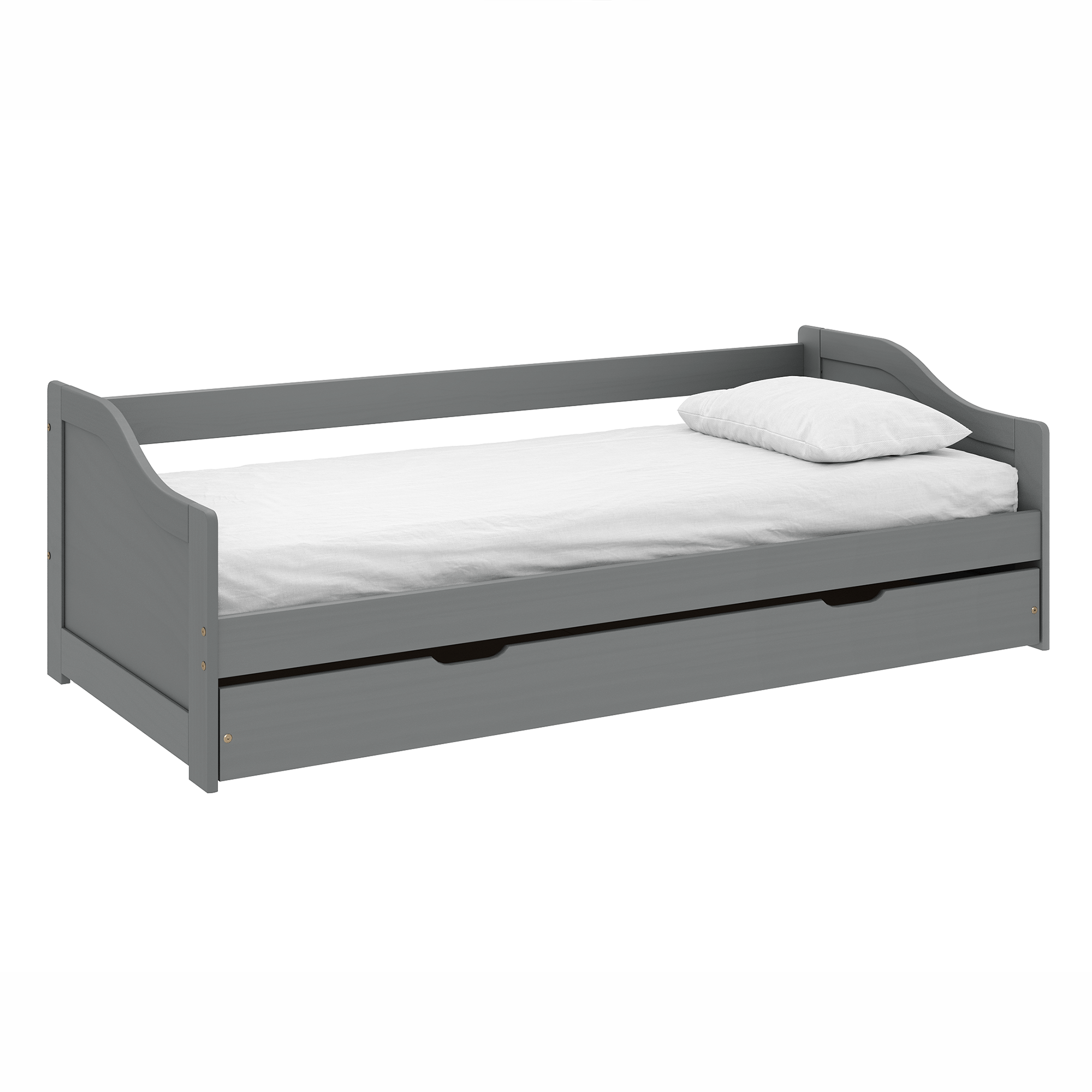 Pat cu pat suplimentar extensibil VALENCE, gri, lemn masiv, 90x200, 208x97x64 cm Kondela