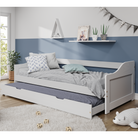 Pat cu pat suplimentar extensibil, alb, lemn masiv, 90x200, LAURA NEW Kondela
