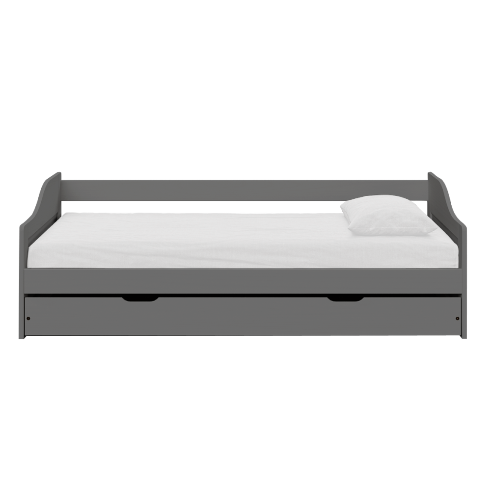 Pat cu pat suplimentar extensibil VALENCE, gri, lemn masiv, 90x200, 208x97x64 cm Kondela