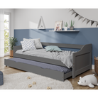 Pat cu pat suplimentar extensibil VALENCE, gri, lemn masiv, 90x200, 208x97x64 cm Kondela