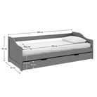 Pat cu pat suplimentar extensibil VALENCE, gri, lemn masiv, 90x200, 208x97x64 cm Kondela