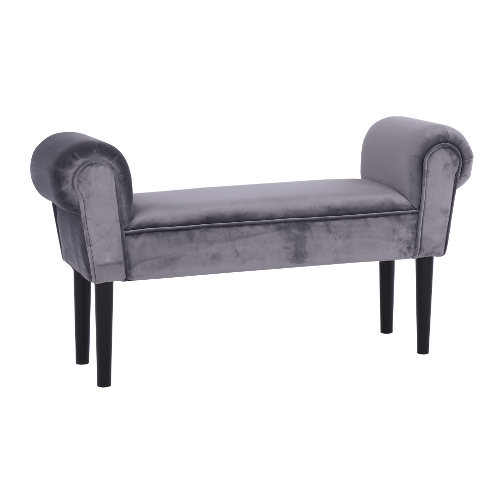 Bancă LINDOS, catifea Velvet, gri/negru, catifea Velvet/lemn, 100x30x56 cm Kondela