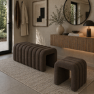 Bancă de design ORTONA, țesătură maro, 95x40x42 cm Kondela