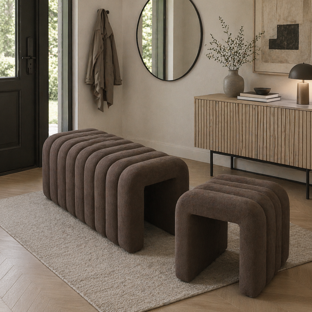 Bancă de design ORTONA, țesătură maro, 95x40x42 cm Kondela