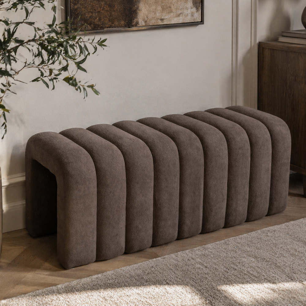 Bancă de design ORTONA, țesătură maro, 95x40x42 cm Kondela