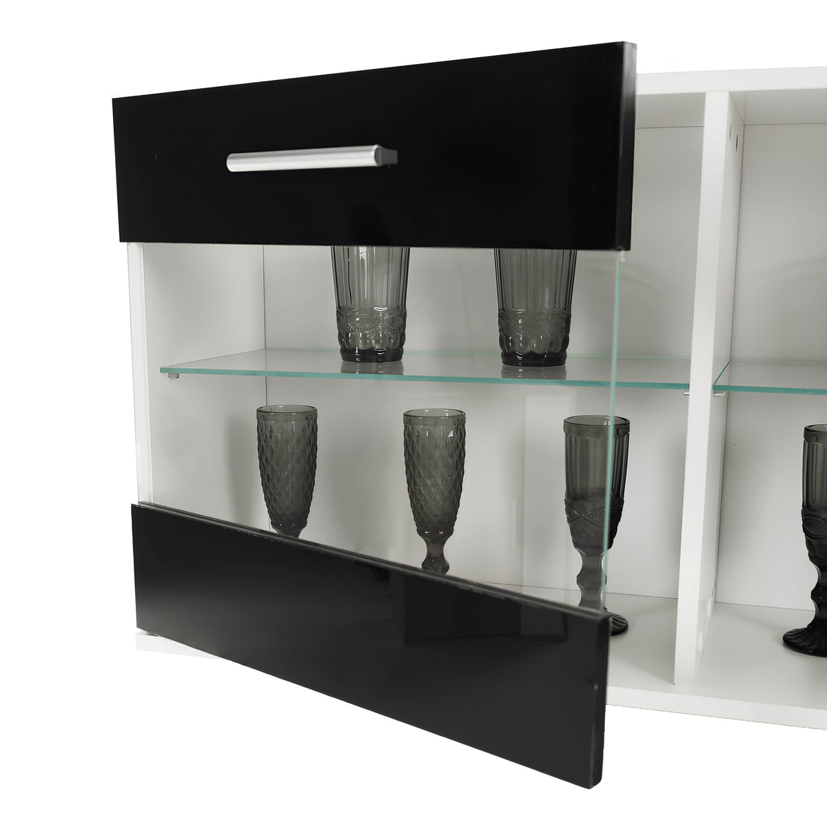 Mobilier living, alb/extra strălucire neagră HG, LEO Kondela
