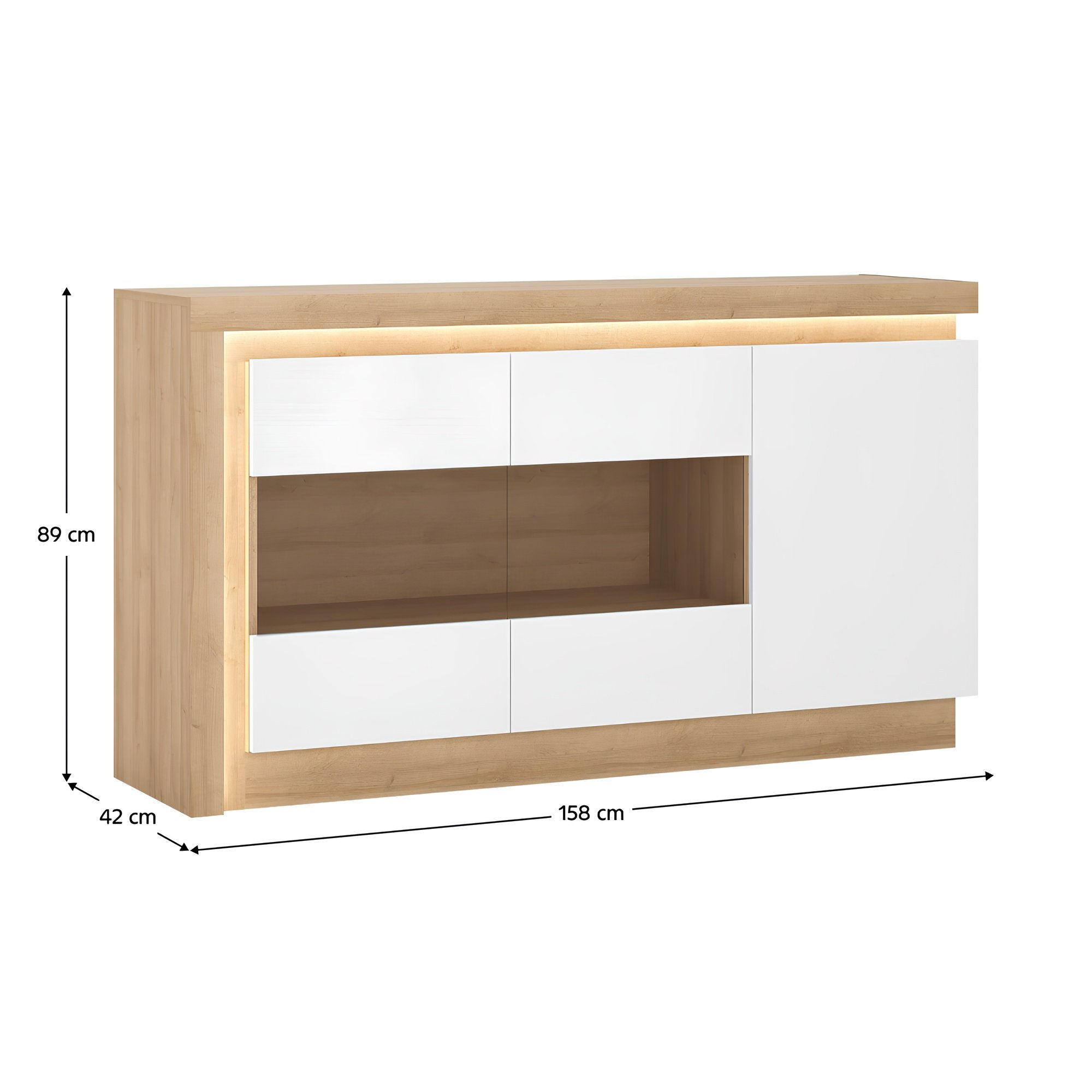 Comodă LEONARDO LYOK02, stejar riviera/alb, cu iluminare LED, 158 cm Kondela