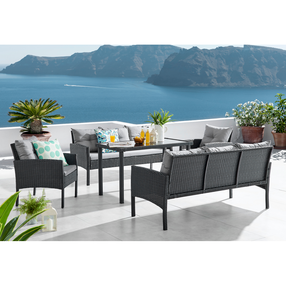 Set de grădină din ratan, 5 piese, negru / gri, LERON Kondela