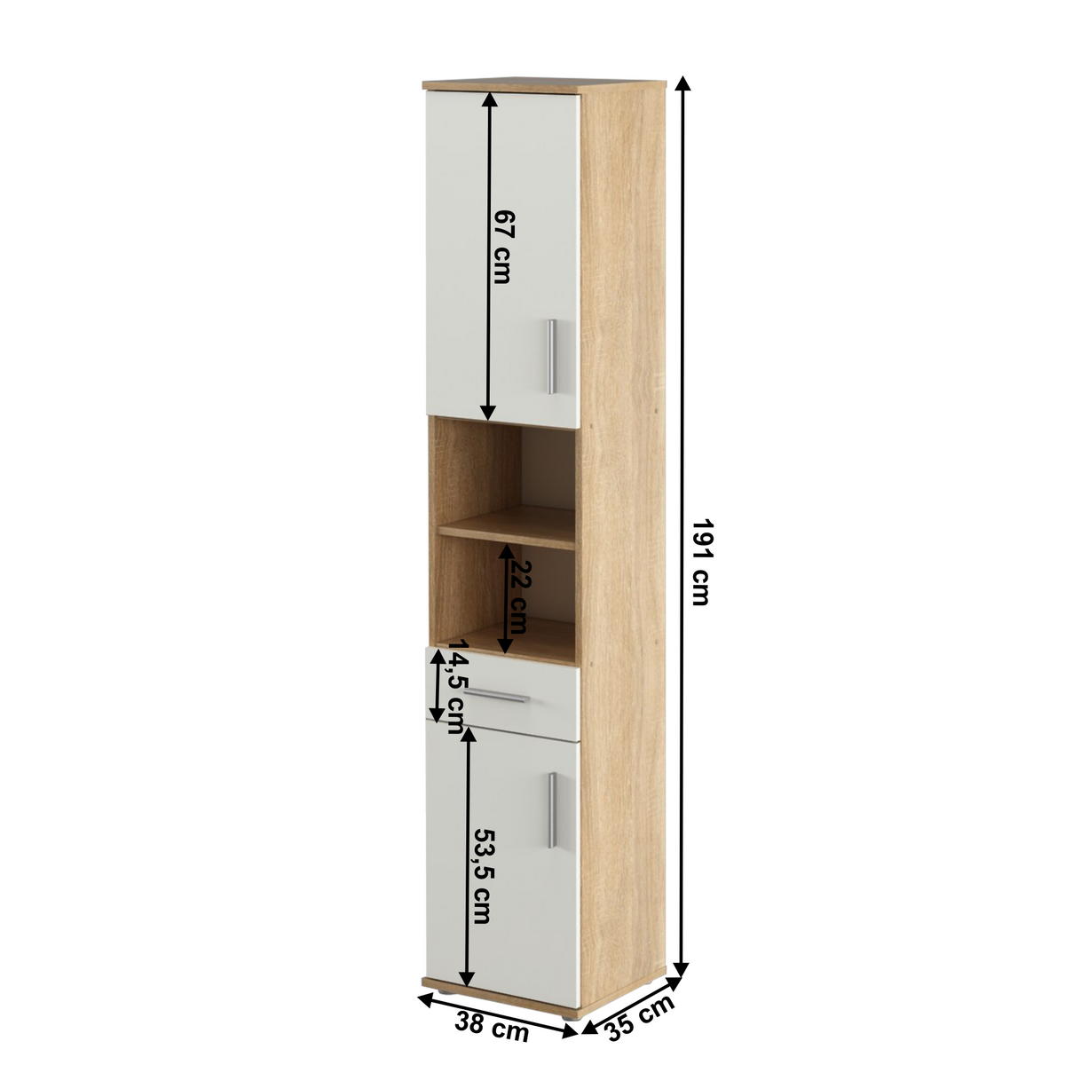 Dulap înalt VERIA 05, stejar sonoma/ alb mat, 38x35x188.8 cm Kondela