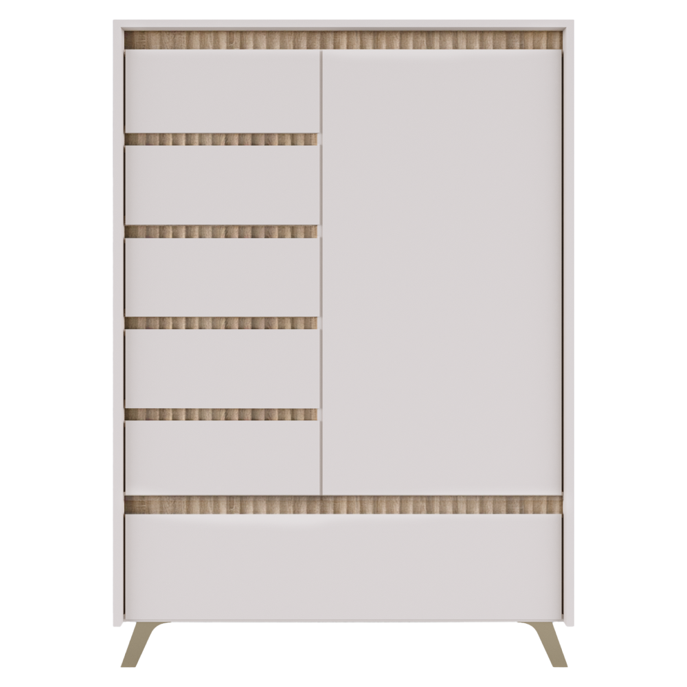 Comodă LONGY, cașmir/stejar sonoma, 1 ușă și 5 sertare, 95 cm Kondela