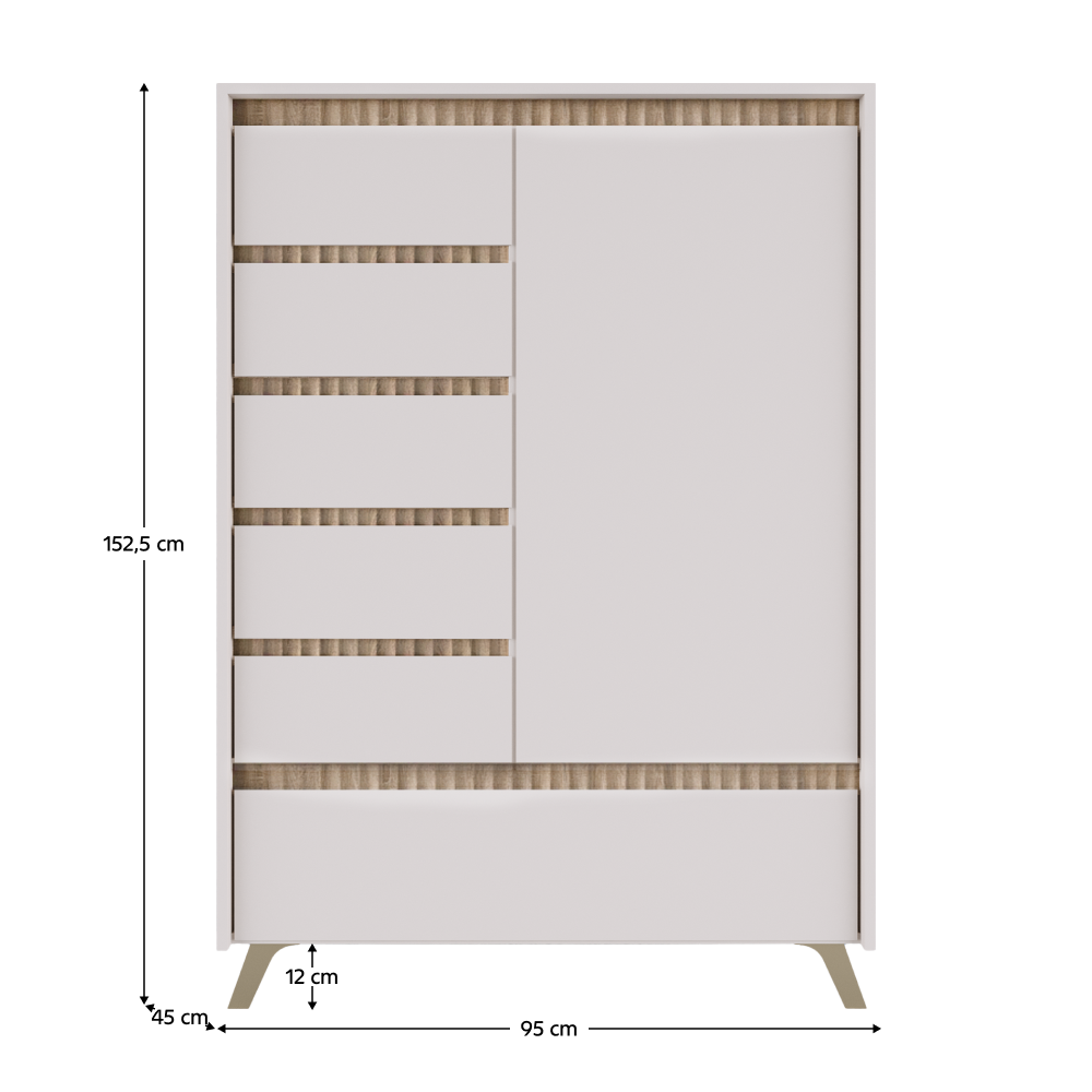 Comodă LONGY, cașmir/stejar sonoma, 1 ușă și 5 sertare, 95 cm Kondela