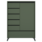 Comodă LONGY, verde smoke/negru, 1 ușă și 5 sertare, 95 cm Kondela