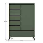 Comodă LONGY, verde smoke/negru, 1 ușă și 5 sertare, 95 cm Kondela