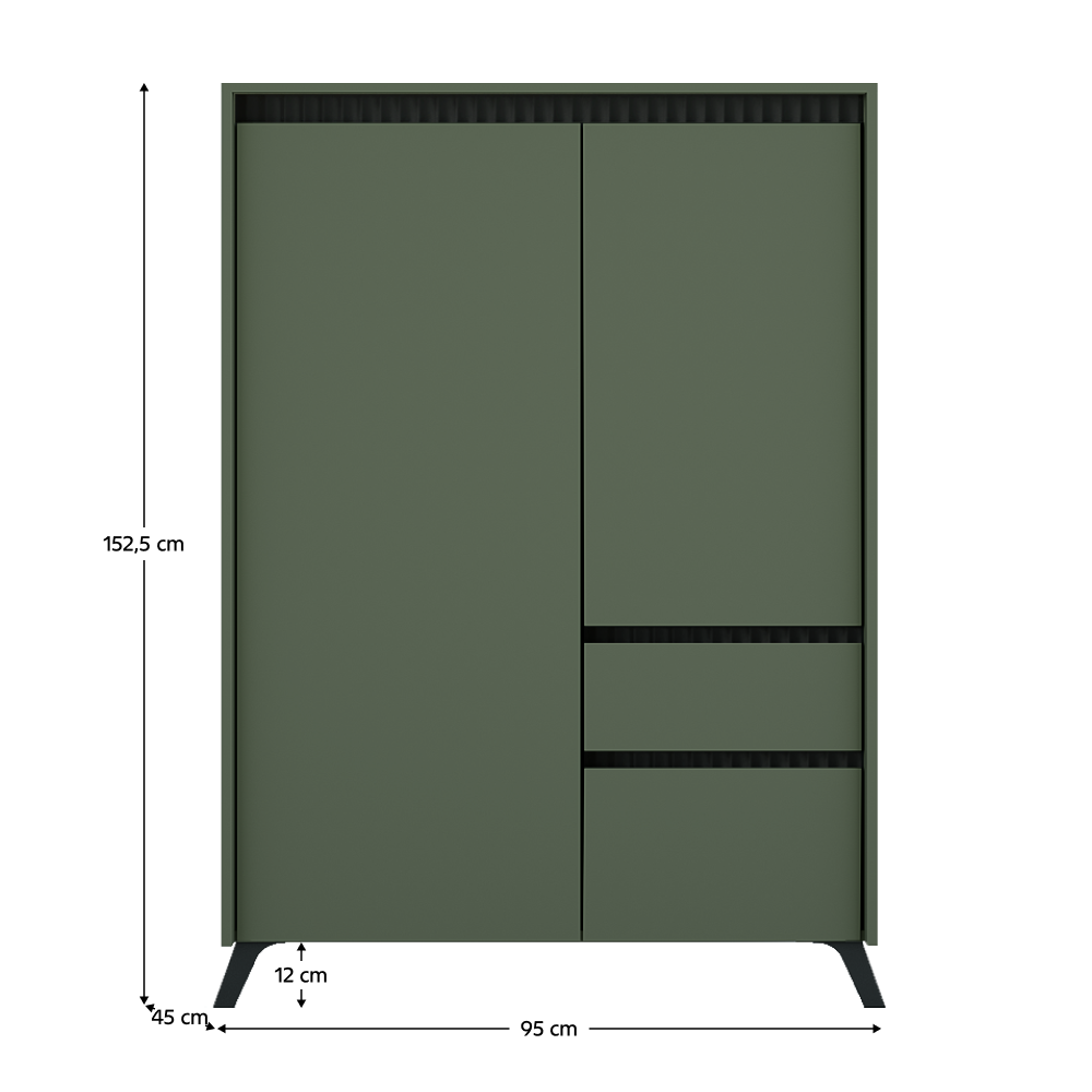 Comodă LONGY, verde smoke/negru, 2 uși și 1 sertar, 95 cm Kondela