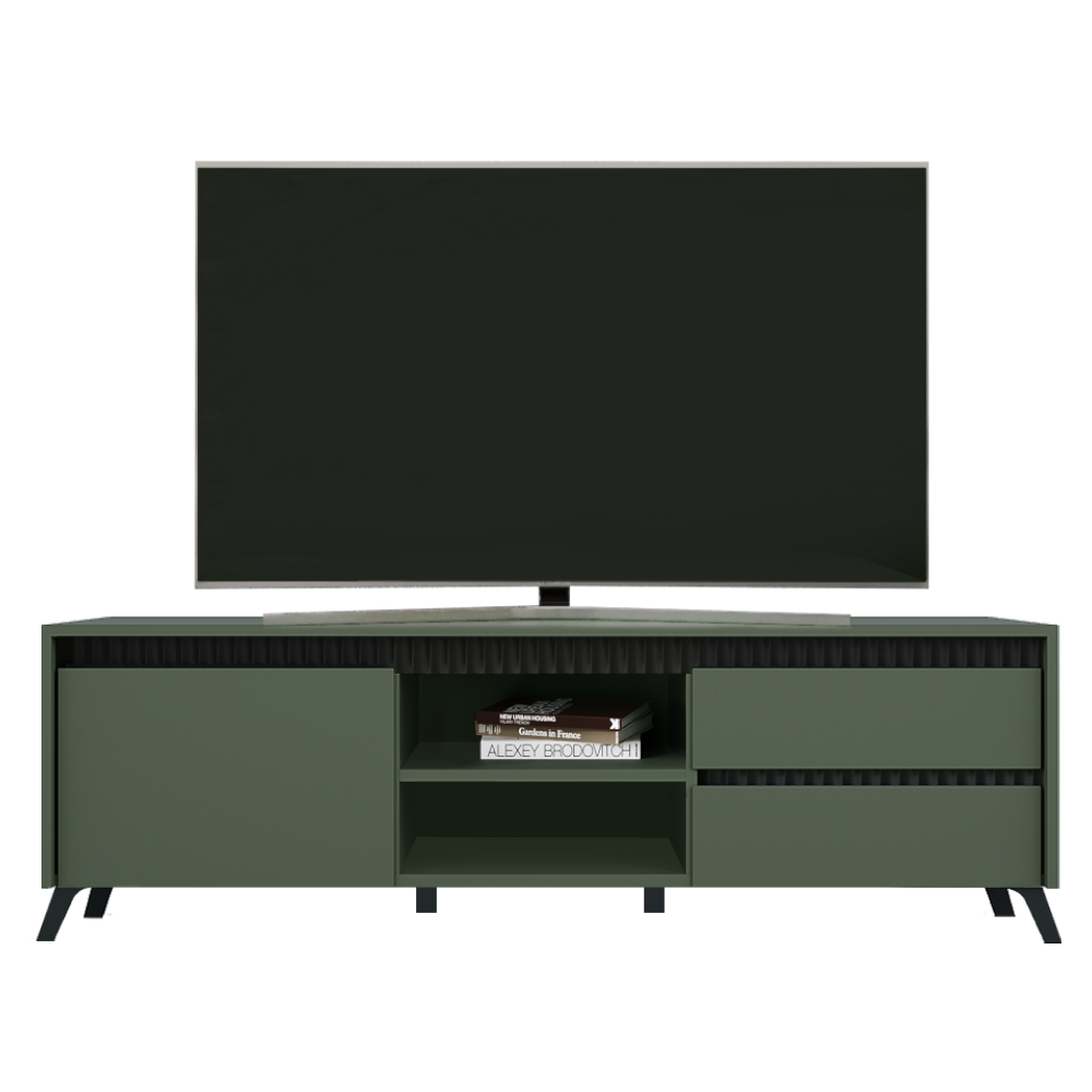 Comodă TV LONGY, verde smoke/negru, extensibilă, 155 cm Kondela
