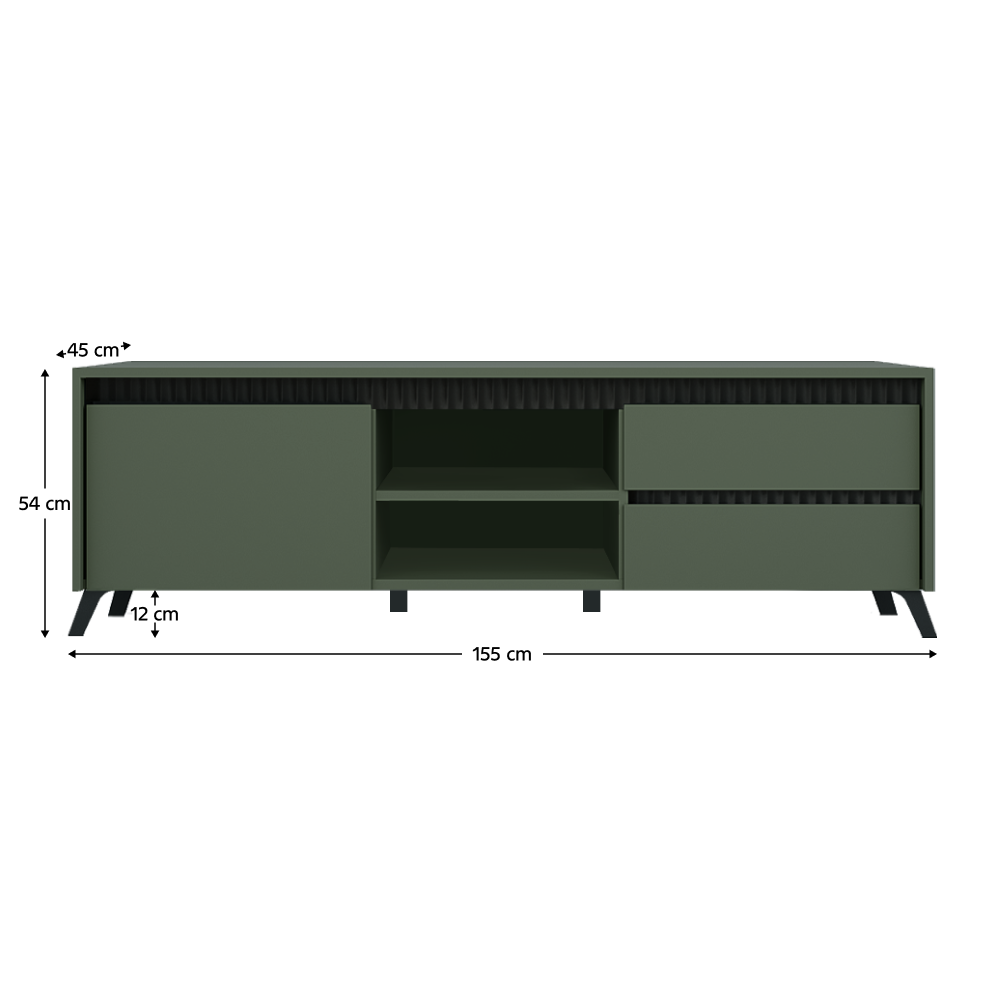 Comodă TV LONGY, verde smoke/negru, extensibilă, 155 cm Kondela