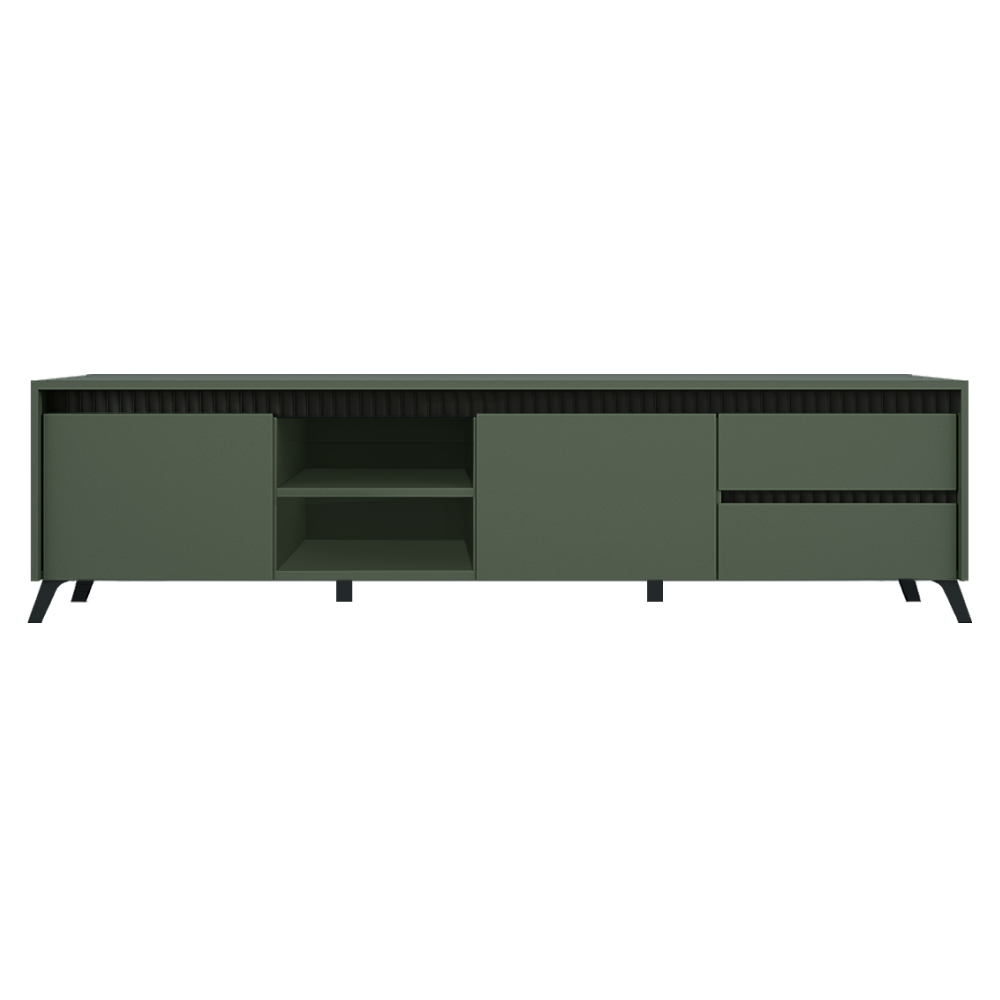 Comodă TV LONGY, verde smoke/negru, 2 uși, 206 cm Kondela