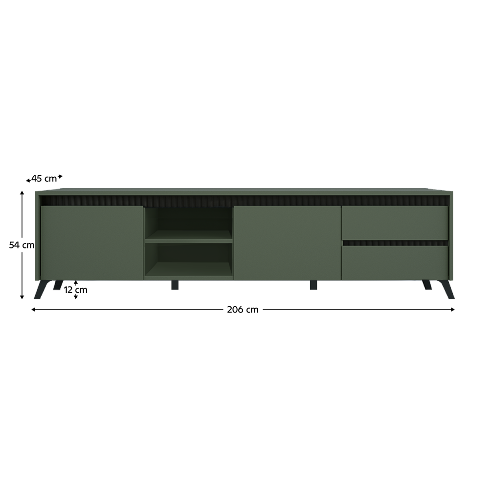 Comodă TV LONGY, verde smoke/negru, 2 uși, 206 cm Kondela