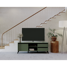 Comodă TV LONGY, verde smoke/negru, extensibilă, 155 cm Kondela