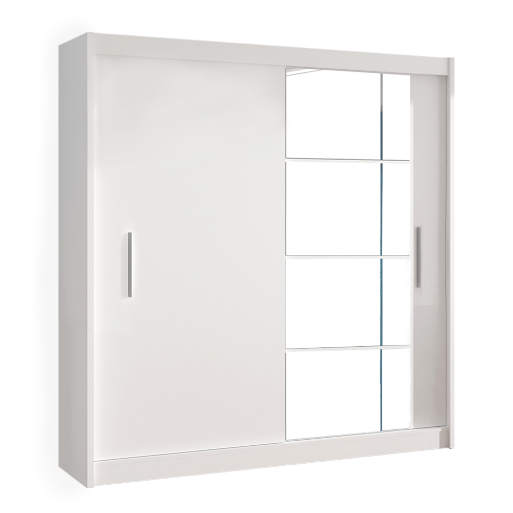 Dulap cu uși glisante LOW, alb, cu oglindă, 180x215 cm Kondela