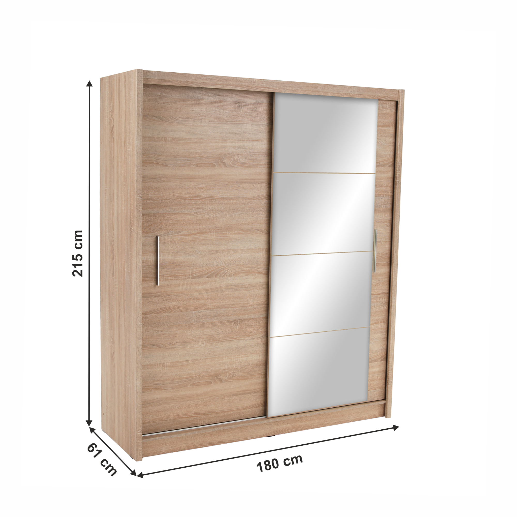 Dulap cu uși glisante LOW, stejar sonoma, cu oglindă, 180x215 cm Kondela