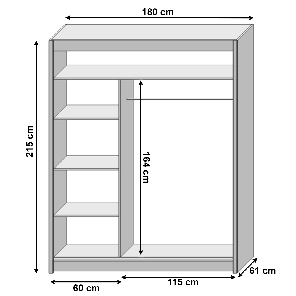 Dulap cu uși glisante LOW, alb, cu oglindă, 180x215 cm Kondela