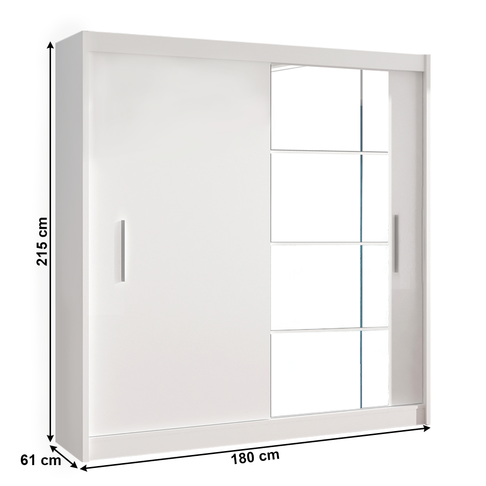 Dulap cu uși glisante LOW, alb, cu oglindă, 180x215 cm Kondela
