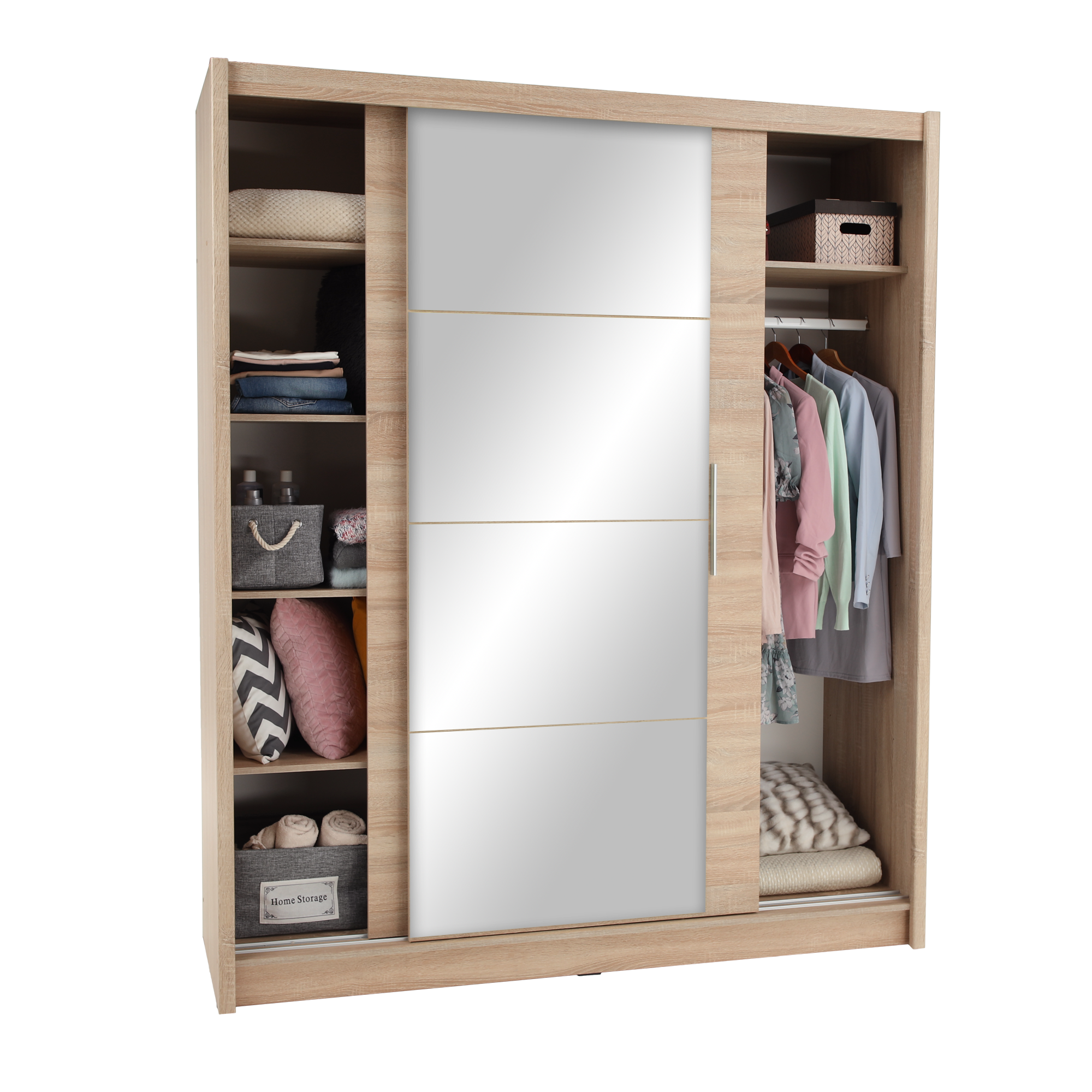 Dulap cu uși glisante LOW, stejar sonoma, cu oglindă, 180x215 cm Kondela