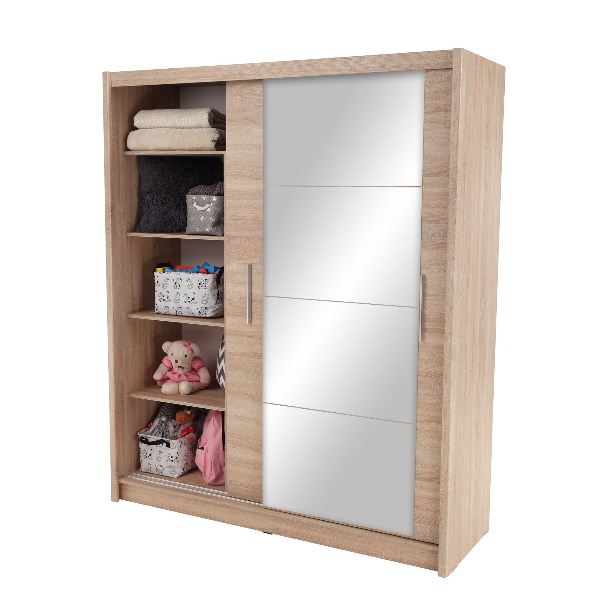 Dulap cu uși glisante LOW, stejar sonoma, cu oglindă, 180x215 cm Kondela