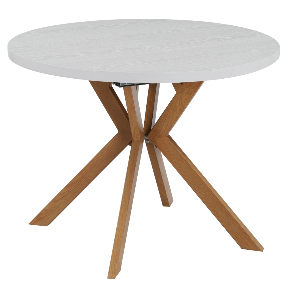 Masă extensibilă de sufragerie TAVIRA, albă/stejar, 100-250x75, 100x100x75.5 cm Kondela
