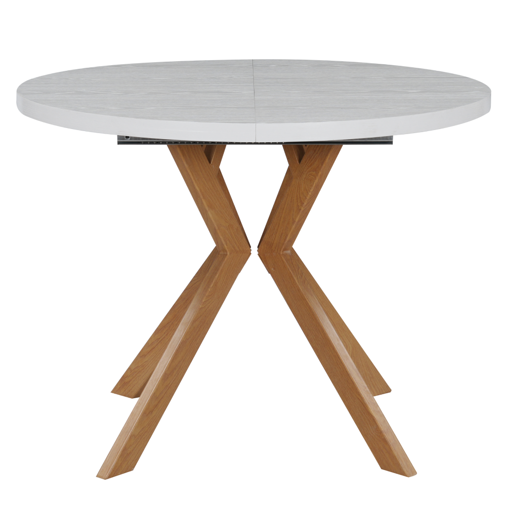 Masă extensibilă de sufragerie TAVIRA, albă/stejar, 100-250x75, 100x100x75.5 cm Kondela