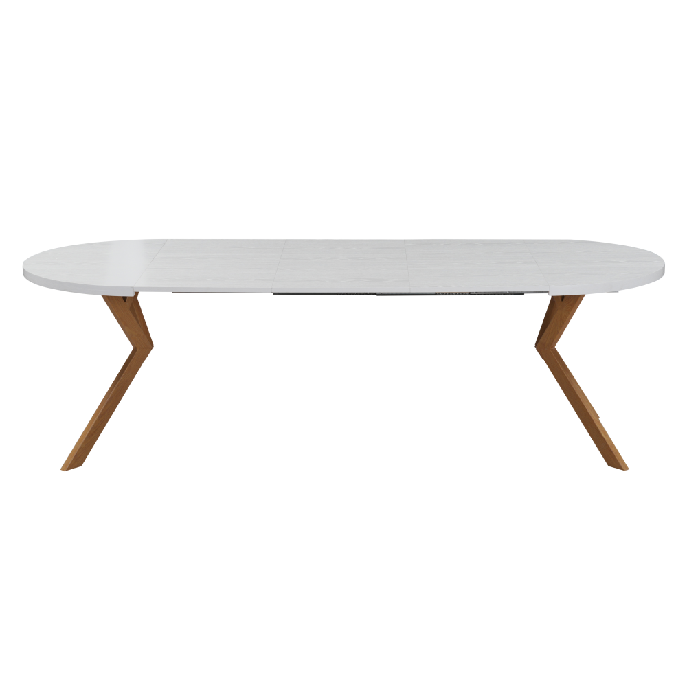 Masă extensibilă de sufragerie TAVIRA, albă/stejar, 100-250x75, 100x100x75.5 cm Kondela