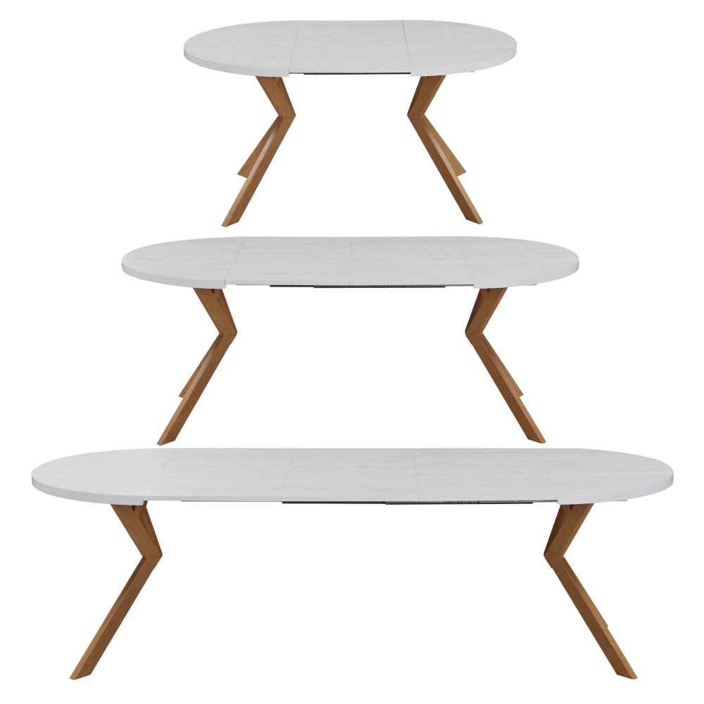 Masă extensibilă de sufragerie TAVIRA, albă/stejar, 100-250x75, 100x100x75.5 cm Kondela
