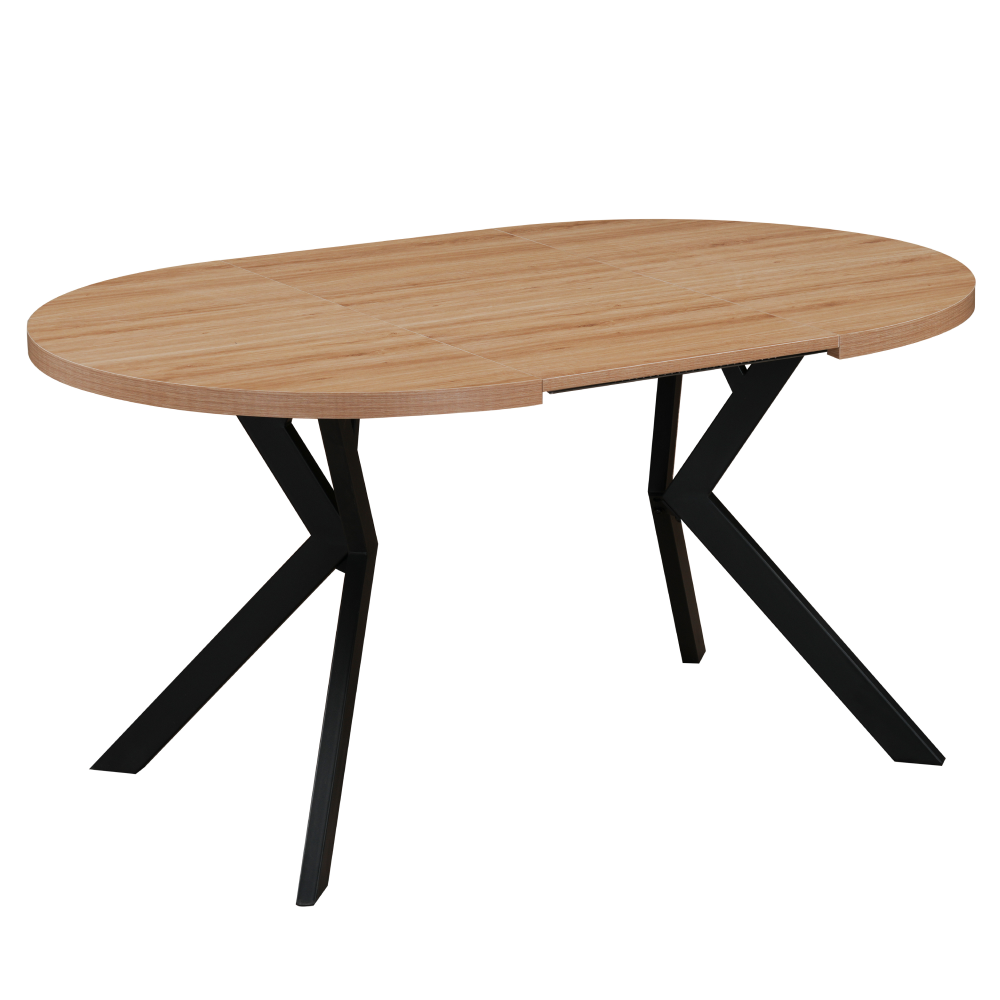 Masă extensibilă de sufragerie, stejar deschis/negru, 100-250x75,5 cm, LUKOS Kondela