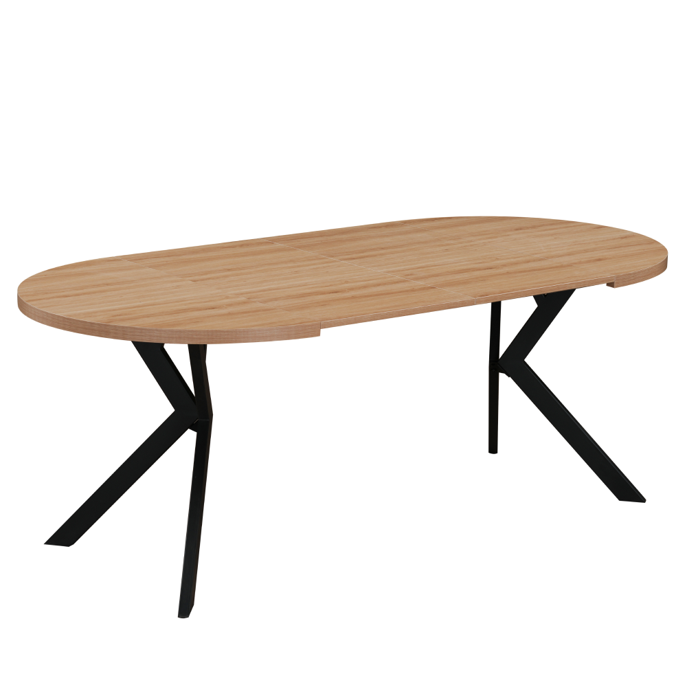 Masă extensibilă de sufragerie, stejar deschis/negru, 100-250x75,5 cm, LUKOS Kondela