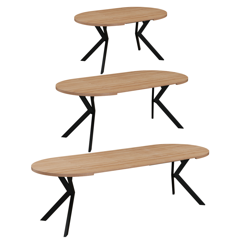 Masă extensibilă de sufragerie, stejar deschis/negru, 100-250x75,5 cm, LUKOS Kondela