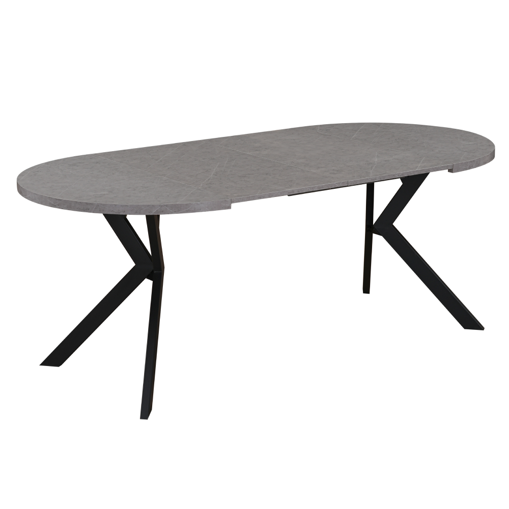 Masă de sufragerie extensibilă, beton deschis/negru, 100-250x75,5 cm, LUKOS Kondela