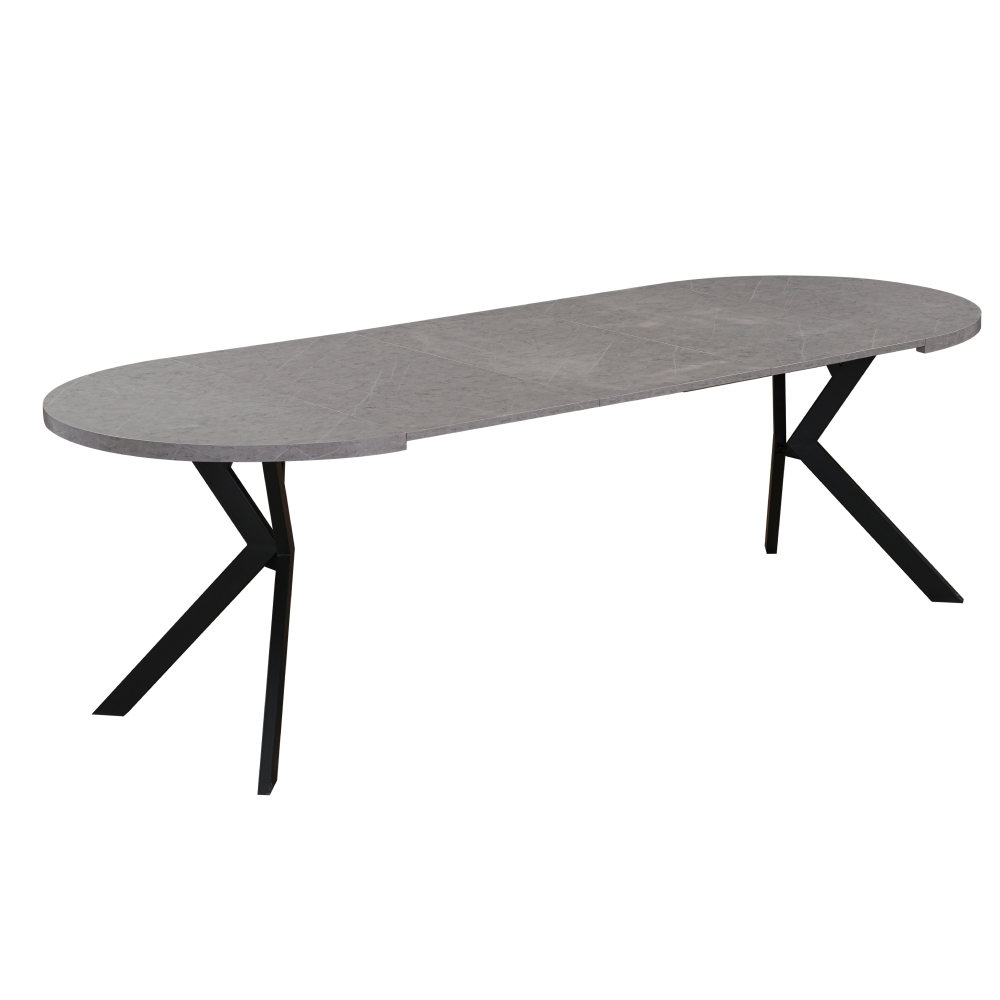 Masă de sufragerie extensibilă, beton deschis/negru, 100-250x75,5 cm, LUKOS Kondela