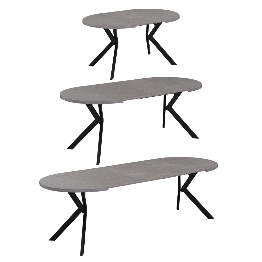 Masă de sufragerie extensibilă, beton deschis/negru, 100-250x75,5 cm, LUKOS Kondela