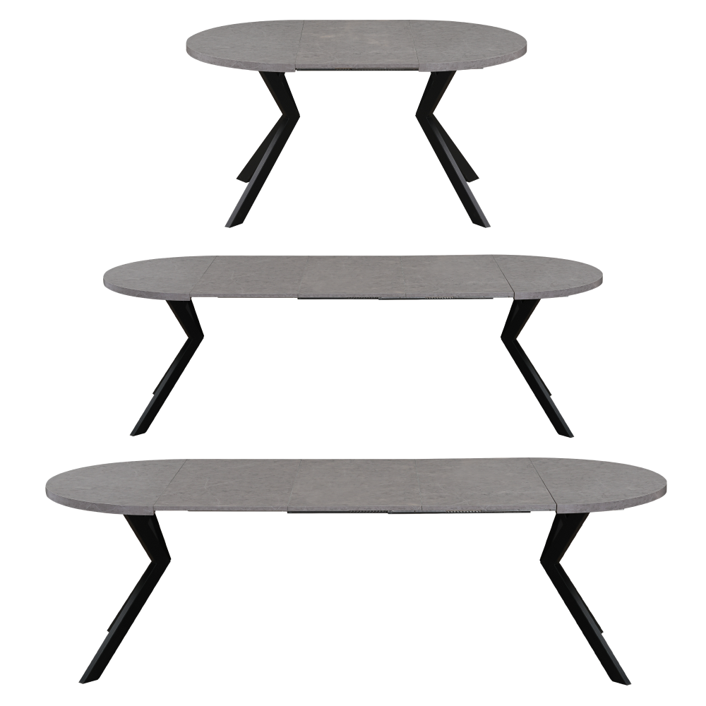 Masă de sufragerie extensibilă, beton deschis/negru, 100-250x75,5 cm, LUKOS Kondela